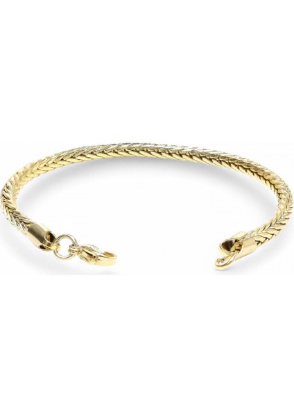 Oval Kral Bakla Örgülü Sarı Çelik Zincir Bileklik 4mm