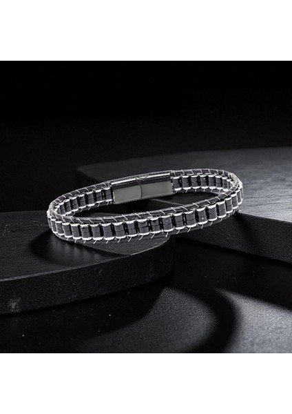 Oniks Hematit Çelik Örgülü Deri Bileklik modelleri