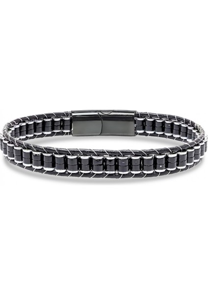 Oniks Hematit Çelik Örgülü Deri Bileklik fırsatları