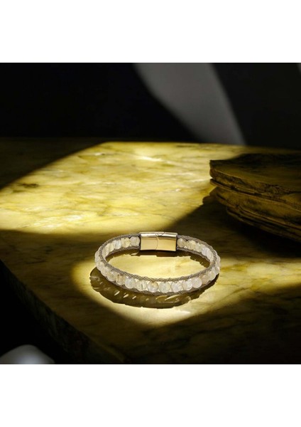 Titanyum Kilitli Sitrin Doğaltaş ve 316L Çelik Halat Örme Erkek Bileklik modelleri