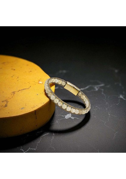 Titanyum Kilitli Sitrin Doğaltaş ve 316L Çelik Halat Örme Erkek Bileklik fırsatları