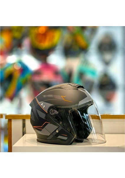 JK-516 Yazlık Motosiklet Kaskı Güneş Vizörlü Siyah Grafik H1
