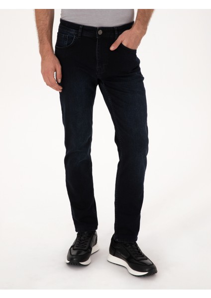 Erkek Koyu Lacivert Slim Fit Pamuk Karışımlı Jean Pantolon 50308678-VR100