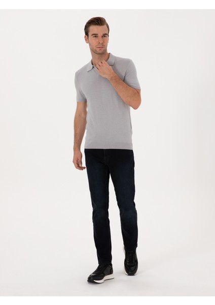 Erkek Koyu Lacivert Slim Fit Pamuk Karışımlı Jean Pantolon 50308678-VR100