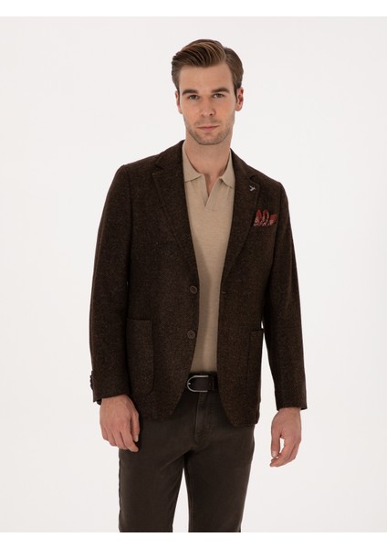 Erkek Kahverengi Slim Fit Yün Karışımlı Flanel Görünümlü Ceket 50316800-VR029