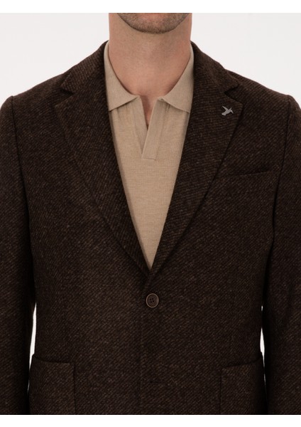 Erkek Kahverengi Slim Fit Yün Karışımlı Flanel Görünümlü Ceket 50316800-VR029