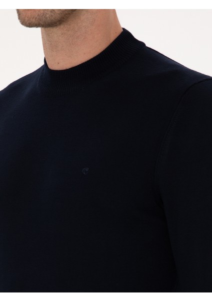 Erkek Lacivert Slim Fit Yün Karışımlı Çeyrek Balıkçı Basic Triko Kazak 50315295-VR033