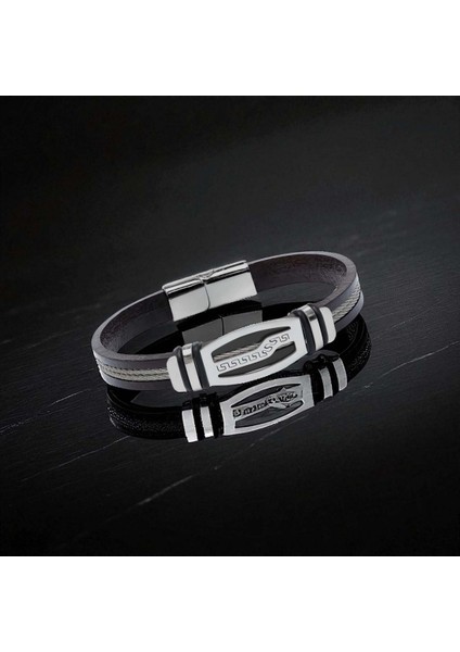 Deri Kordonlu Çelik Halat Erkek Bileklik modelleri