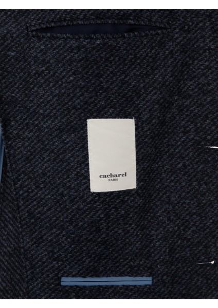 Erkek Lacivert Slim Fit Yün Karışımlı Flanel Görünümlü Ceket 50316800-VR033