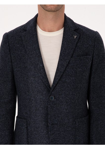 Erkek Lacivert Slim Fit Yün Karışımlı Flanel Görünümlü Ceket 50316800-VR033