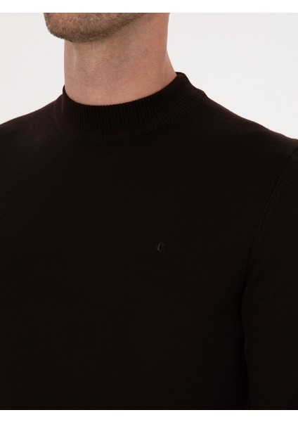 Erkek Kahverengi Slim Fit Yün Karışımlı Çeyrek Balıkçı Basic Triko Kazak 50315295-VR029