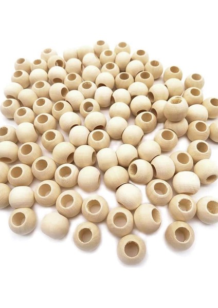 60 gr (60 Adet) Ahşap Boncuk 15 mm Çap x 10 mm Delik Doğal Yuvarlak Ahşap Makrome El Işi Çanta