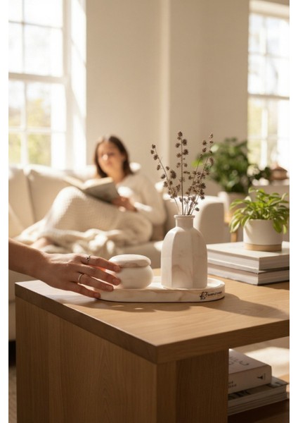 Bobo - 3 Parça Mermer Görünümlü Minimal-Bohem Dekoratif Beton Set