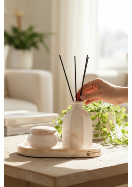 Bobo - 3 Parça Mermer Görünümlü Minimal-Bohem Dekoratif Beton Set fiyatları