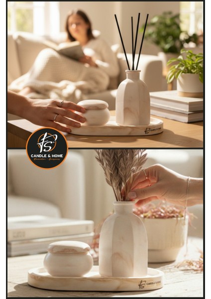 Bobo - 3 Parça Mermer Görünümlü Minimal-Bohem Dekoratif Beton Set modelleri