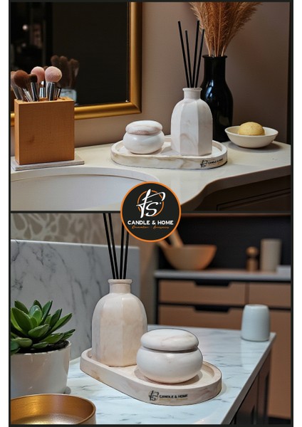 Bobo - 3 Parça Mermer Görünümlü Minimal-Bohem Dekoratif Beton Set fırsatları