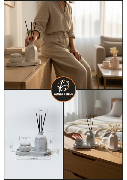 Bobo - 3 Parça Mermer Görünümlü Minimal-Bohem Dekoratif Beton Set indirimleri