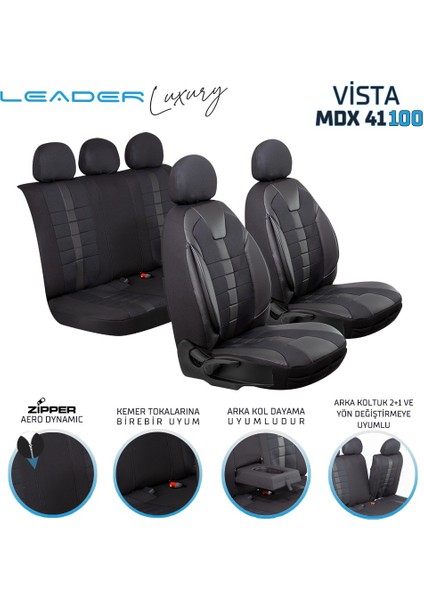 Renault Captur Uyumlu Oto Koltuk Kılıfı Deri Detaylı Kumaş Vista Siyah fiyatları