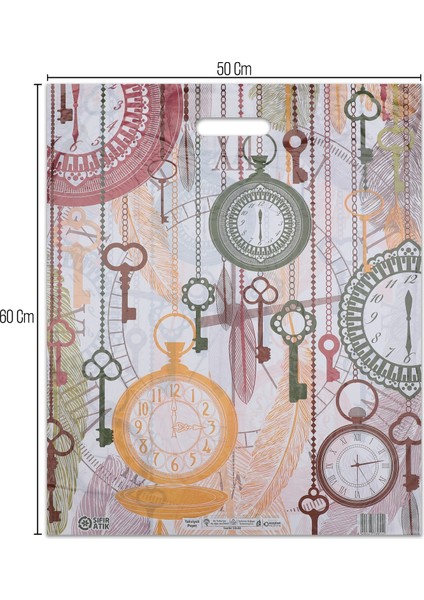 No:5 (50*60) Saat Desenli Takviyeli Elgeçme Poşet 50 Adet