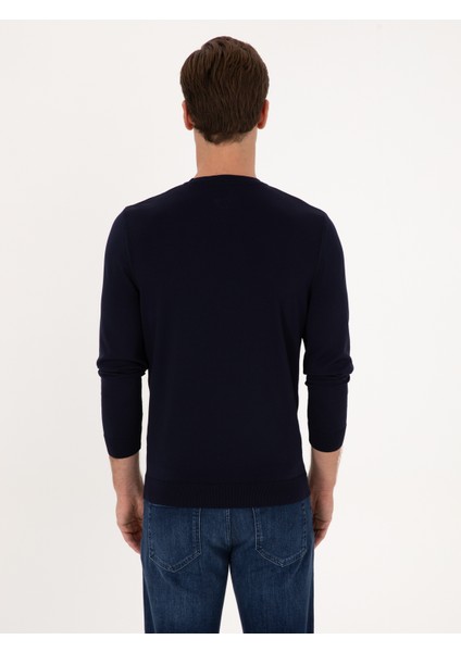 Erkek Lacivert Slim Fit Bisiklet Yaka Triko Kazak 50316331-VR033