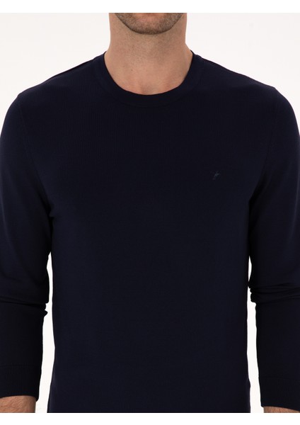 Erkek Lacivert Slim Fit Bisiklet Yaka Triko Kazak 50316331-VR033