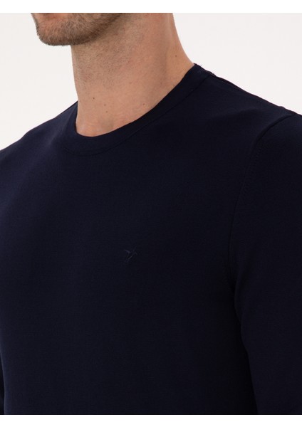 Erkek Lacivert Slim Fit Bisiklet Yaka Triko Kazak 50316331-VR033