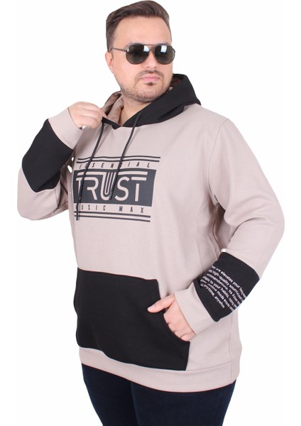 Büyük Beden Kapüşonlu Sweat Double Face Trust 25701 Bej