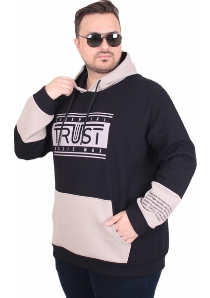 Büyük Beden Kapüşonlu Sweat Double Face Trust 25701 Sıyah
