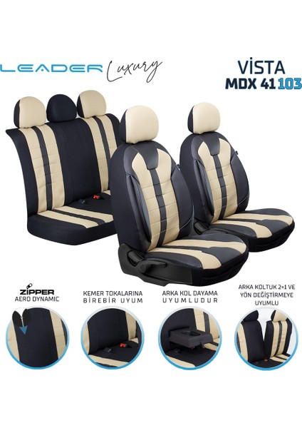 Dacia Duster 2010-2013 Uyumlu Oto Koltuk Kılıfı Deri Detaylı Kumaş Vista Bej Siyah fiyatları