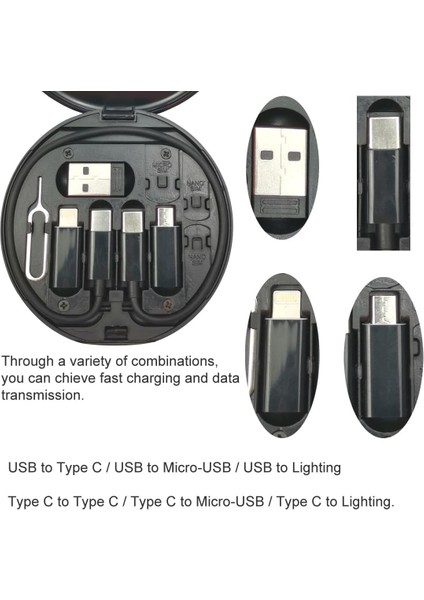 60W Çok Fonksiyonlu USB Veri Şarj Kablosu Seti - Type-C Micro USB Lightning Adaptörlü indirimleri