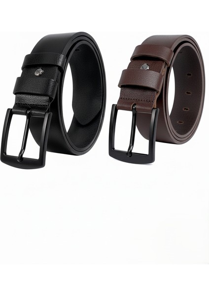 2'li Siyah Kahverengi Deri Siyah Tokalı Erkek Kot Kemeri 4,5 cm