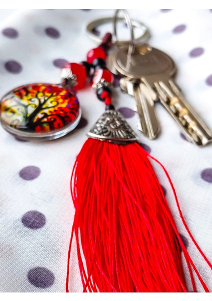 Kırmızı Cam Hayat Ağacı Püsküllü Anahtarlık fırsatları