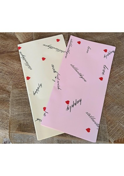 Sevgi Dolu Notlar Temalı 10’lu Çiçek Ambalaj Kağıdı – Krem & Pembe