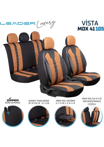 Seat Leon Fr Uyumlu Oto Koltuk Kılıfı Deri Detaylı Kumaş Vista Tarçın Siyah fiyatları
