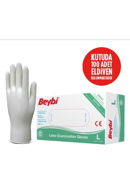 Beybi Lateks Pudralı Beyaz Muayene Eldiveni 100' Lü Paket Large fiyatları