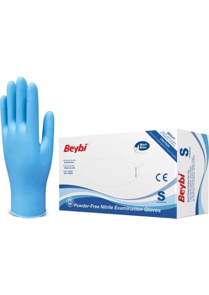 Beybi Nitril Pudrasız Mavi Muayene Eldiveni 100' Lü Paket Small