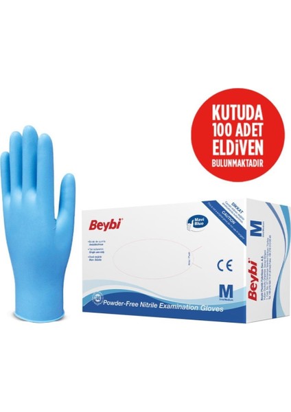 Beybi Nitril Pudrasız Mavi Muayene Eldiveni 100' Lü Paket Medium fiyatları
