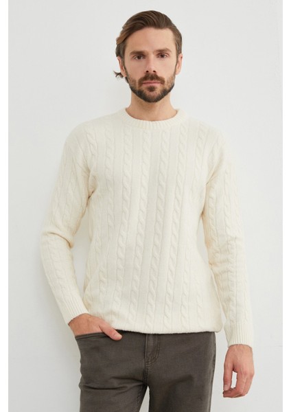 Saç Örgüsü Desenli Bisiklet Yaka Kazak