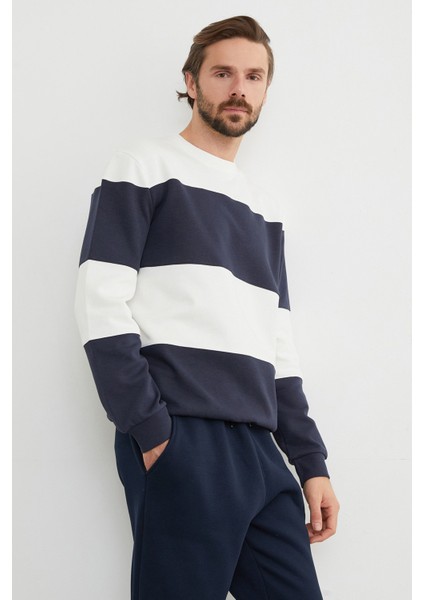 Renk Bloklu Oversize Bisiklet Yaka Sweatshirt