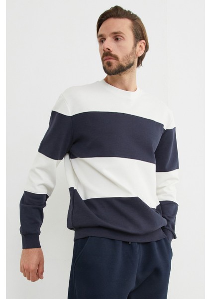Renk Bloklu Oversize Bisiklet Yaka Sweatshirt modelleri