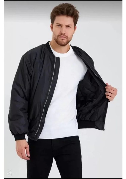 Unisex Uzun Kol Baskılı Bomber Ceket - Siyah modelleri