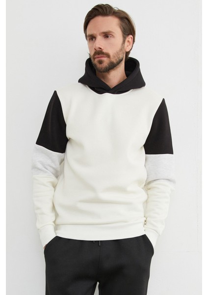 3 Iplik Kolu Renk Bloklu Kapüşonlu Sweatshirt