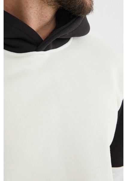 3 Iplik Kolu Renk Bloklu Kapüşonlu Sweatshirt fırsatları