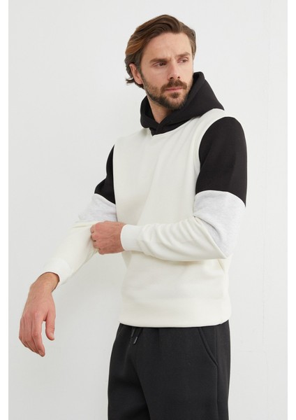 3 Iplik Kolu Renk Bloklu Kapüşonlu Sweatshirt