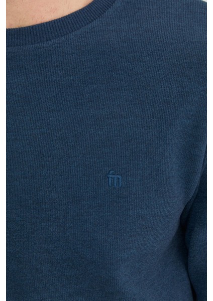 M Harf Nakışlı Fitilli Bisiklet Yaka Sweatshirt