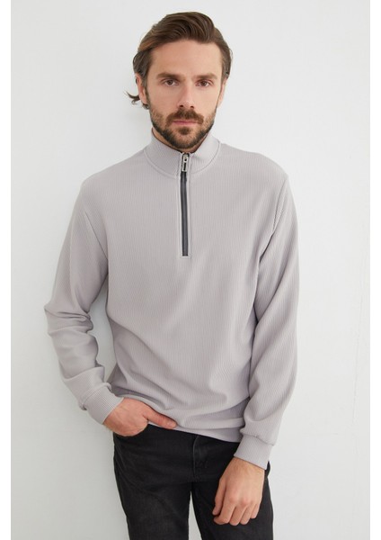 Fitilli Yarım Fermuarlı Sweatshirt