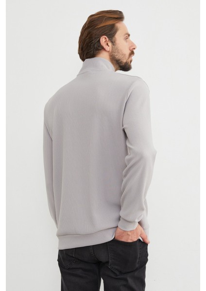 Fitilli Yarım Fermuarlı Sweatshirt