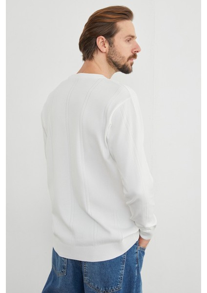 Şeritli Bisiklet Yaka Triko Kazak