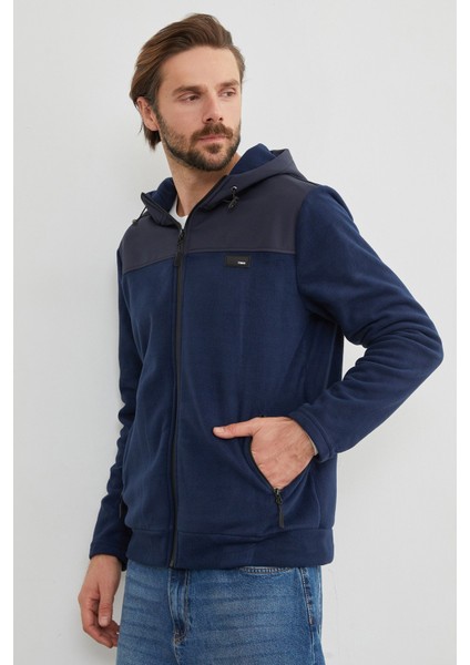 Armalı Kapüşonlu Fermuarlı Polar Ceket