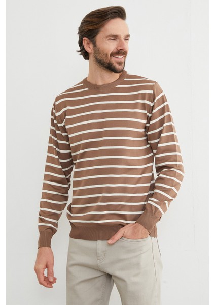 Çizgili Bisiklet Yaka Kazak